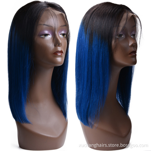 Wholesale Ombre Brazilian Hair Swiss Lace Wig Short Bob Wigs Hair Color 1B/27 Blue Red 99J Lace Front Wig